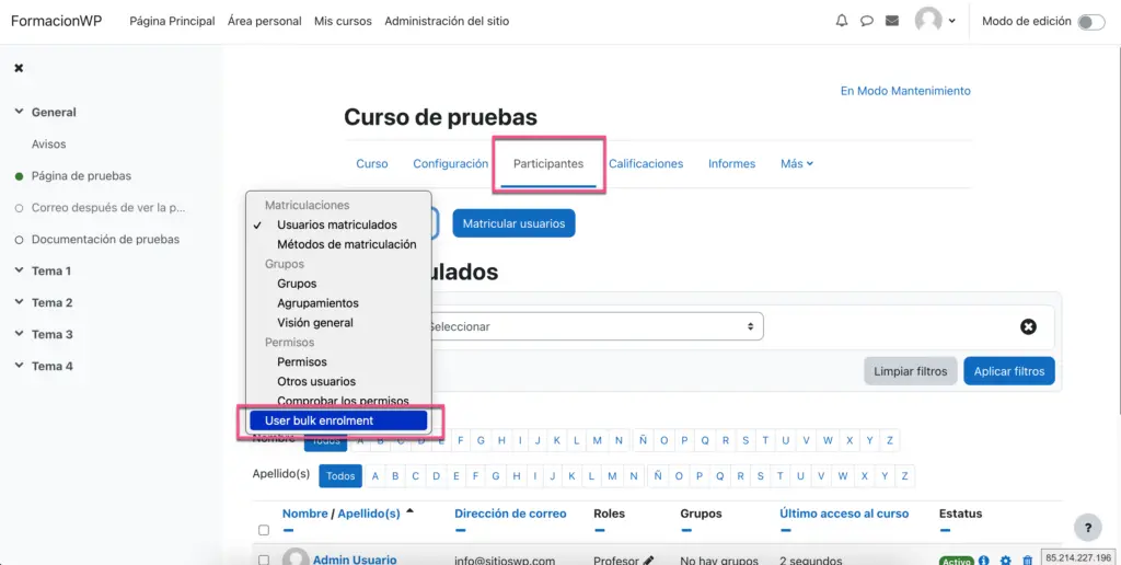 como inscribir usuarios a un curso en moodle - Cómo inscribir un usuario en Moodle