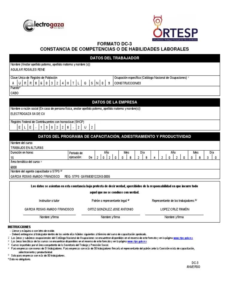 area tematica del curso - Cómo se llena el formato DC 3